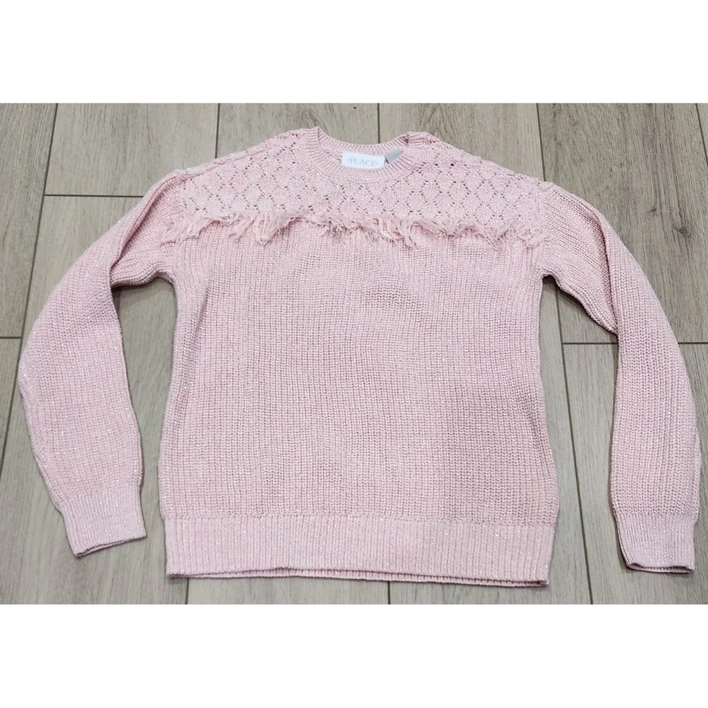 Girls Cable Knit Fringe Sweater Light Pink Size 7/8 The Children's Place